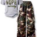 Girls Clothes Little Girl Outfits Letter Print Short Sleeve Tops & Cargo Pants 2PCS Girls Clothing 15-16 Years