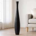 Leewadee Large Black Home Decor Floor Vase - Wooden 34 inch Tall Farmhouse Decor Flower Holder for Fake Plant and Pampas Grass