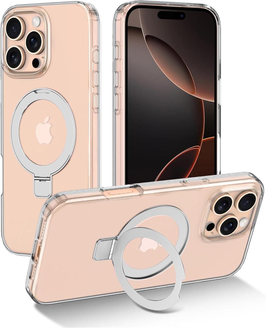 Lamcase for iPhone 16 Pro Case with Magnetic Invisible Ring Stand [Compatible with MagSafe], Full Body Rugged Slim Women Men Girl Shockproof Marble Pattern Design Case, Clear (iPhone 16 Pro, Clear)