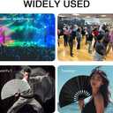 13" Large Folding Rave Fan with Holster, Clack Hand Fans Foldable for Line Dancing for Women Men Festival EDM Party Decoration, Glitter Black
