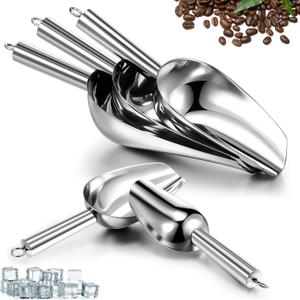 5 Pack 3/6/9/12/16 Ounce Stainless Steel Ice Scoop Multiple Sizes Metal Ice Scoop with Hanging Loop Rust-proof Candy Ice Cube Scoop for Kitchen Party Wedding Popcorn Dog Food Potted Plants