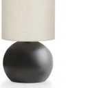 Modern Black Small Table Lamp with Cotton Linen Shade, 10.4-inch LED Desk Light, One-Button Switch for Bedroom, Living Room, Nightstand, Includes Warm Light Bulb