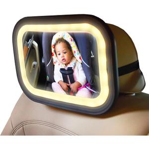 GoldBug Glow Mirror - XL Rear-Facing Baby Car Seat Mirror with Adjustable LED Lighting & Remote Control