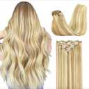 GOO GOO Clip in Hair Extensions Real Human Hair, Remy Human Hair Extensions Clip ins for Women, Natural Human Hair, 20inch 160g 7Pcs, #18A/613A Dark Blonde Highlighted Bleach Blonde