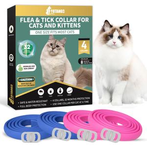 4 Pack Flea Collar for Cats, 32 Months Flea and Tick Prevention for Cats, Waterproof Cat Flea Collar, Natural Cat Flea and Tick Treatment, Adjustable Flea and Tick Collar for Cats Kittens(Blue&Pink)