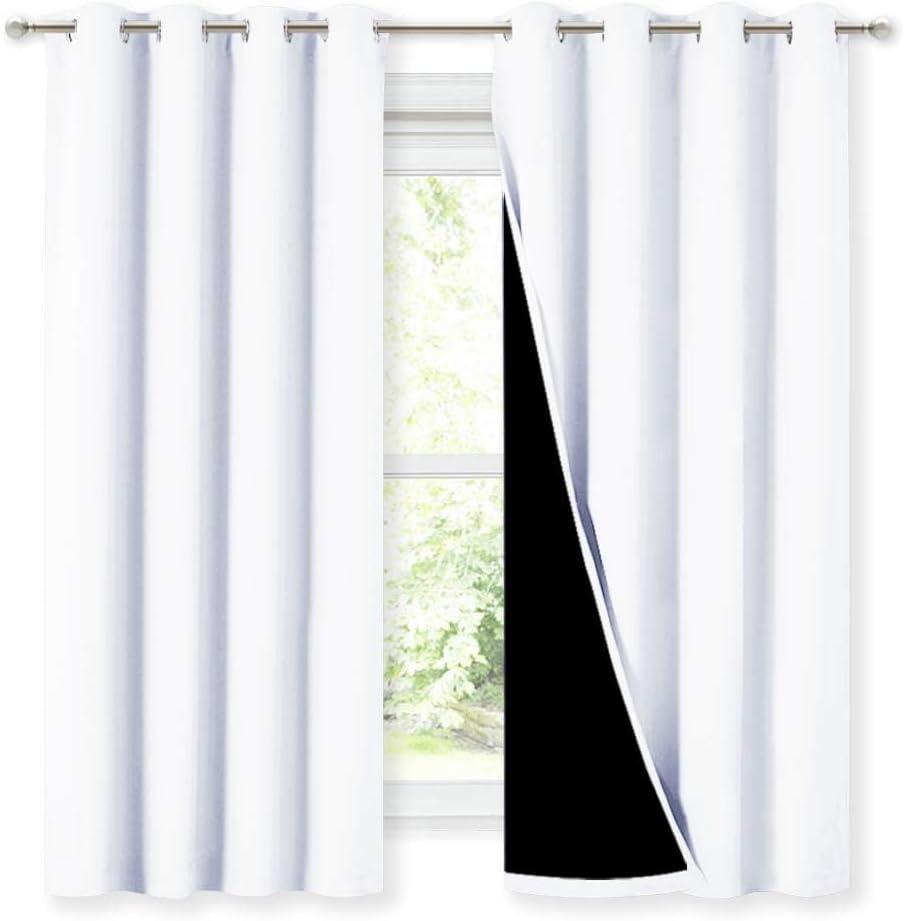 NICETOWN White 100% Blackout Lined Curtains, 2 Thick Layers Completely Blackout Window Treatment Thermal Insulated Drapes for Kitchen/Bedroom (1 Pair, 52 inches Width x 63 inches Length Each Panel) (52"W x 63"L (Pack of 2), Pure White)