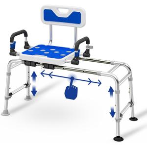 Sliding Shower Chair for lnside Shower & Bathtub, Bath Seat for Elderly | Sliding Tub Transfer Bench with Arms and Back, 500lbs & 5 Levels Adjustable Height, Aluminum Body and Suction Cups