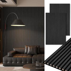 Art3d 2-Pack 48" x 24" Acoustic Wood Panels for Wall, Soundproof Wood Slat Panel for Wall and Ceiling, 3D Fluted Sound Absorbing Paneling for Interior Wall Decor, Living Room, Bedroom - Blackwood
