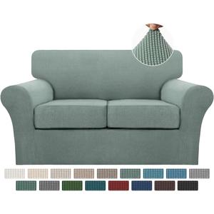 Turquoize 3 Piece Sofa Covers for 2 Cushion Couch Sofa Slipcover Soft Couch Cover for Dogs-Washable Sofa Furniture Covers with 2 Individual Cushion Covers, Jacquard Fabric (Loveseat, Dark Cyan)