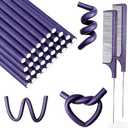60 Pieces Flexible Curling Rods Twist Foam Flexi Rods No Heat Hair Rods Hair Rollers and Steel Pintail Rat Tail Comb for Long or Short Hair Women Girls (9.45 x 0.31, Purple)