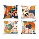 Jartinle Abstract Mid Century Modern Throw Pillow Covers 18x18 Colorful Boho Orange Aesthetic Floral Geometric Pillow Covers for Couch Outdoor Decor Set of 4