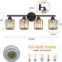 Modern 4 Light Crystal Vanity Light, Black Vertical Bathroom Light Fixture Over Mirror for Dressing Table Sink, Compatible with Dimmable Bulbs (Bulbs Not Included), 26 Inch-4light