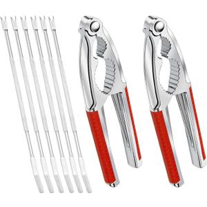 Nut Crackers, 8Pcs Multi-Purpose Stainless Steel Seafood Pecan Cracker, Non-slip Handle Walnut Cracking Tools (Red)