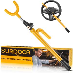 SURDOCA Upgraded Car Steering Wheel Lock Anti-Theft Device, Steering Wheel Locks for Car SUV, Easy Installation, Rubber Protection, Extendable Universal Security Device (XL-16.9" Extendable Length, Yellow)