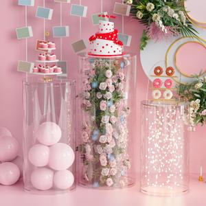 Cylinder Stands for Party 3Pcs Large Round Cylinder Tables for Parties Pedestal Display Plinth Pillars Dessert Table for Wedding Party Art Decor 15.7*35.4"(L),14.2*29.5"(M),13*23.6"(S)