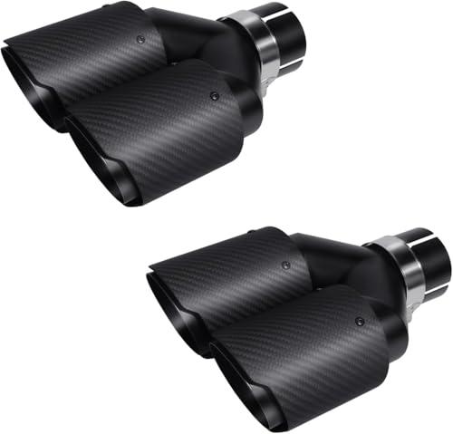 Vechkom 2PCSDual Exhaust Tip 3" Inlet 4" Outlet 10" Overall Length Carbon Fiber & Stainless Steel Black Exhaust Pipe Universal Fit for Diesel & Gas Vehicles Durable Muffler Tip for Car Tailpipe