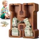 Summidate Large Wooden Piggy Bank for Kids Adults, Alphabets Letter A-Z Piggy Bank for Boys Girls, Coins Bills Change Bank Box Personalized Initial Name Kids Money Bank for Birthday Present and Decor