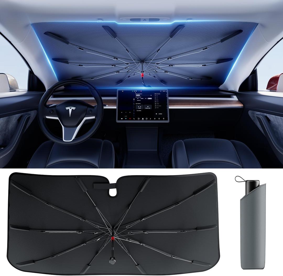 DMJN Umbrella Windshield Sun Shade, [Nano-Ice-Crystal Coatings] Umbrella Sunshade for Car - Protect Interior from UV & Keep Car Cooler (Medium)