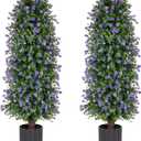 Sunnyglade 2 Packs Artificial Rose Tree 3FT- Fake Floral Plant Tree in Pot- Decorative Topiary Plant - Cement Filled Potted Faux Flower Plant for Home Office Porch Decor Indoor Outdoor (Purple)