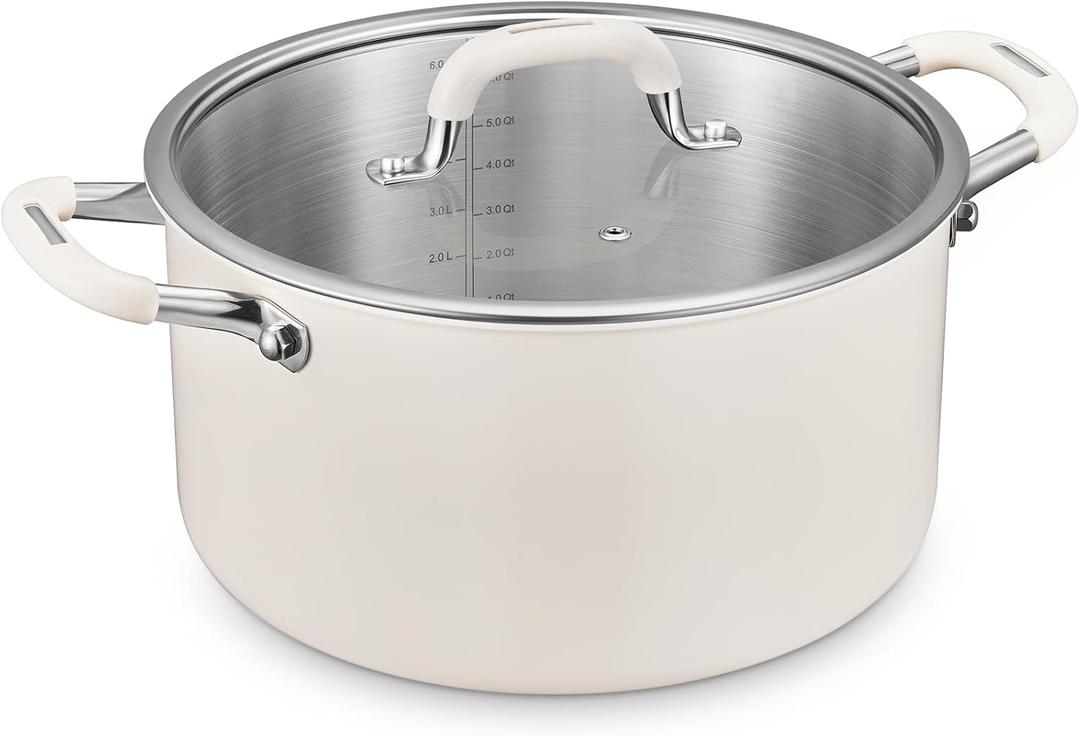 12 Quart Nonstick Stock Pot with Lid, BEZIA Fully-Clad 3-Ply Stainless Steel Pots, Induction Soup Pot with Lid, Kitchen Cooking Pots with Silicone Handle, for All Cooktops, Free of PTFE/PFOA/PFOS