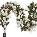 Adeeing Christmas Garland with Lights, 6 ft Pre-lit Silver White Christmas Garland with Ball Ornaments Pine Cones Berries Battery Operated Lights for Indoor Outdoor Fireplace Staircase Decoration