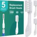 Toothbrush Replacement Heads for Quip, 5 Pack, Standard Adult Brush Head Refill with Built-in Tongue Scraper, Soft Bristles, White