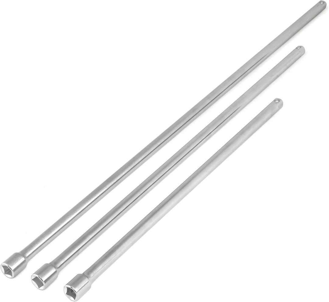 TOOLUXE 00216L 1/2" Drive Long Reach Extension Bar Set | 3 Piece | 18", 24", 30" | Super Extended | Cr-V Steel, clear