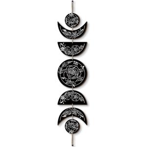 BBTO Boho Wall Decoration Moon Phases Wall Art Stars Moon Decoration Minimalist Room Wooden Gothic Witchy Door Pediments Hanging Sign(Black, White)