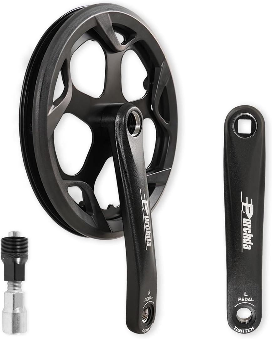 Bike Crankset for Ebike: 48T/52T Universal Bike Crankset Set Double Chain Cover 170mm Aluminium Alloy Arm for Single Speed and 6/7/8 Speeds Electric Bikes, Fat Tire Bike (Crank Removal Tool Included)