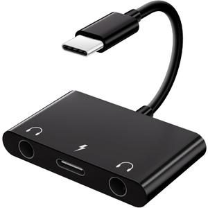 UWECAN USB C Headphone Adapter,3 in 1 USBC to 3.5mm Dual Headphone Jack Adapter for Stereo,USB-C Audio Adapter with Type-c Fast Charging Port,Headphone Splitter Compatible iPad Pro,Samsung,Google