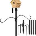 Mosloly Bird House Pole Kit 80inch - Universal Metal Bird Feeders Pole Mount Set with 5-Prongs Base and 2 Hanging Arms, Feeding Station for Watching, Plant Hanger
