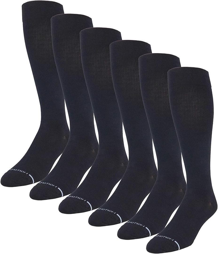 6 Pairs Pack Men's Dr Motion Graduated Compression Therapeutic Socks 8-15 mmHg 10-13 (Black)