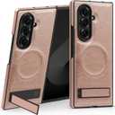 Magnetic Kicstand for Samsung Galaxy Z Fold 7 Case Compatible with MagSafe Charging Ultra Slim Premium Leather Invisible Stand Military Grade Drop Protection Shockproof Case, Rose Gold