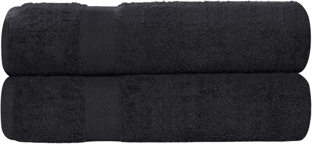 SUPERIOR 2-Piece Cotton Bath Sheet Set, Large Towels for Body, Quick Dry, Bathroom Essentials, Guest/Master Bath, Shower, Home Accessories, Apartment, Airbnb, Franklin Collection, Black