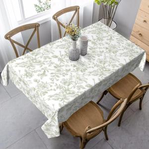 Sage Green Floral Tablecloth Rectangle 60x84 Inch Light Green Chinoiserie Flower Table Cloth Polyester Fabric Vintage Spring Summer Flowers Farmhouse Table Cover for Home Party Picnic Outdoor Decor