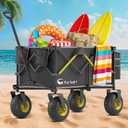 CAtArt Beach Wagon with Big Wheels for Sand, 400LBS Heavy Duty Foldable Wagons Carts, 9" All-Terrain PVC Inflatable Tires, Easy Storage for Beach, Grocery Shopping, Sports Camping (Black)