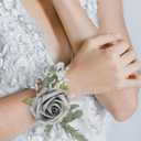 N&T NIETING Roses Artificial Flowers, 50Pcs Fake Flowers Foam Roses with Stems for DIY Wedding Bridesmaid Bridal Bouquets Centerpieces Party Home Decoration Baby Shower, Silver White and Silver Grey