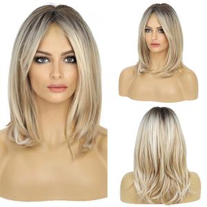 HAIRCUBE Layered Wigs for Women Synthetic Wig (Blonde with Black Roots)