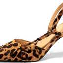 Coutgo Womens Slingback Kitten Heels Closed Pointed Toe Pumps D'Orsay Wedding Party Dress Shoes, Leopard, Size 8