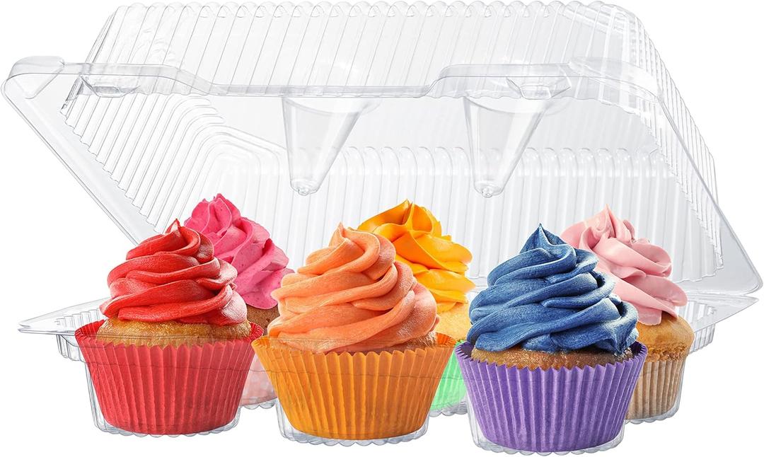 Plastic Cupcake Containers Boxes | 6 Compartment  50 Pack | Disposable High Dome Dozen Cupcake Holder With Lid Bulk | Extra Sturdy Stackable Cupcake Boxes | Durable Muffin Packaging Transporter To Go