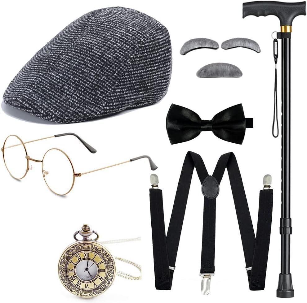 Gionforsy Old Man Costume Accessories Set 100 Days of School Grandpa Accessories 1920s Men Gatsby Costume