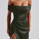Memoriesea Women's Elegant Off Shoulder High Split Bodycon Evening Wedding Maxi Dress (Green, M)