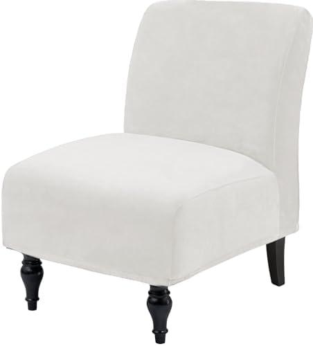 TOPYUMH Velvet Armless Accent Chair Covers Luxury Thick Velvet Chair Slipcovers, Removable Furniture Protector for Living Dining Room Hotel, Machine Washable, Off White