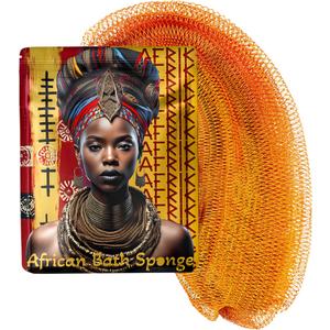 AFRIKI African Net Sponge  Exfoliating Body Scrubber, Black Owned & Rooted in Africa, All Skin Types | 45 in Long (Mustard)