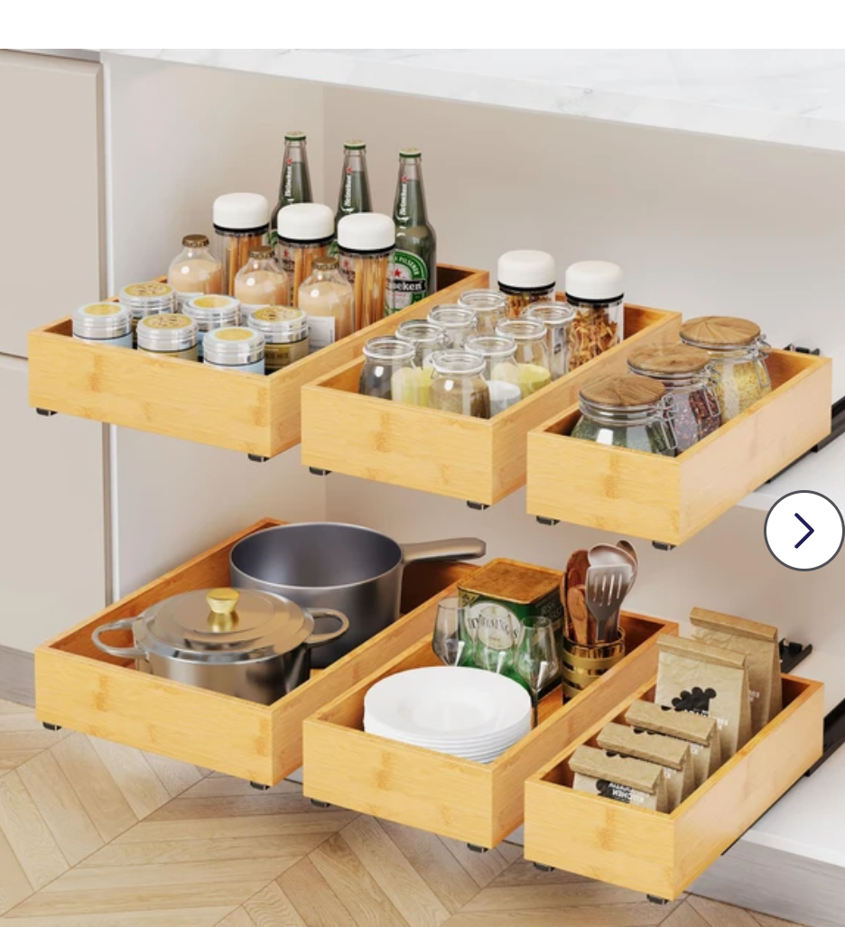 RESENSTORE 3 Pack Bamboo Pull Out Cabinet Organizer,Slide Out Drawers for Kitchen Cabinets,Fixed with Nano Adhesive Film Multifunctional Drawer Organizers For Pantry Bathroom Bedroom