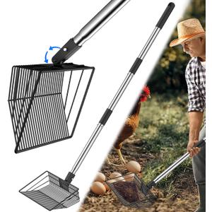 Chicken Poop Scooper with Adjustable Angle, Lightweight Chicken Coop Sifter Shovel, Stainless Chicken Coop Scoop for Sand, 41 Inch Long, Litter Scoop for Easy Cleaning
