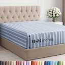 Extra Deep King Fitted Sheet - Hotel Luxury Single Fitted Sheet Only - Easily Fits 18 inch to 24 inch Mattress - Ultra Soft, Wrinkle Free with Extra Deep Pockets - Breathable & Comfy - Blue Stripes