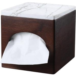 Tissue Box Cover Marble top (Dark) Tissue Cover for Bathroom Tissue Box Cover Cube for Home Office Table Counter Square Marble top Tissue Holder with storage Tray