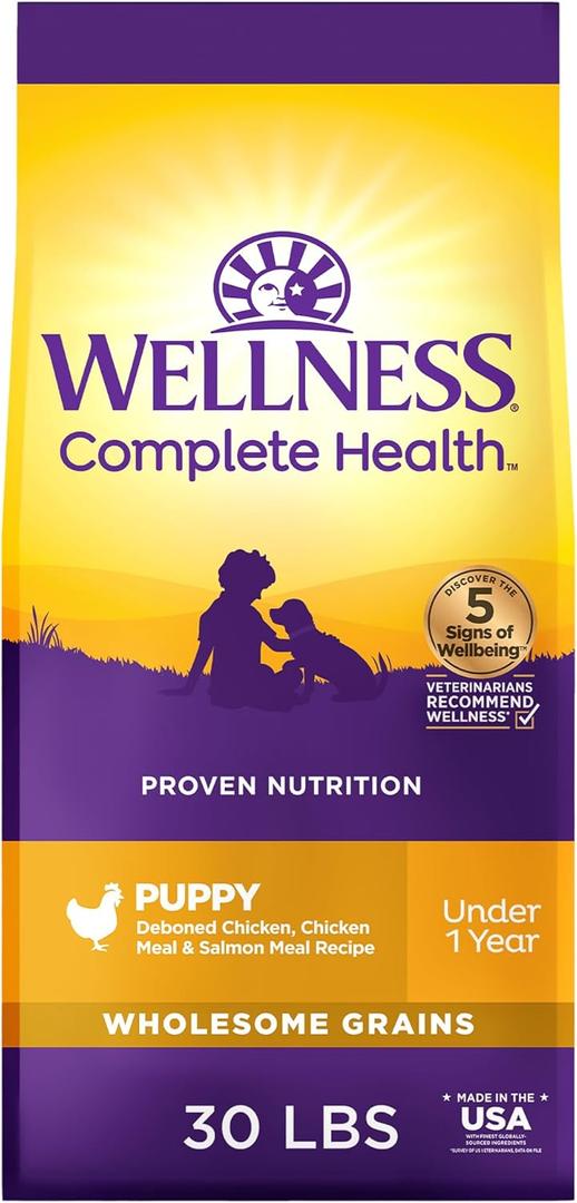 Wellness Complete Health Dry Puppy Food, Chicken, Salmon & Oatmeal, 30-Pound Bag, Dec. 30, 2025