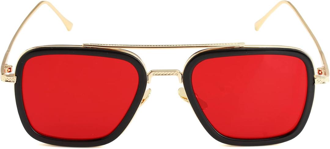 AIEYEZO Tony Stark Sunglasses Vintage Square Metal Frame Eyeglasses for Men Women - Iron Man and Edith Sun Glasses